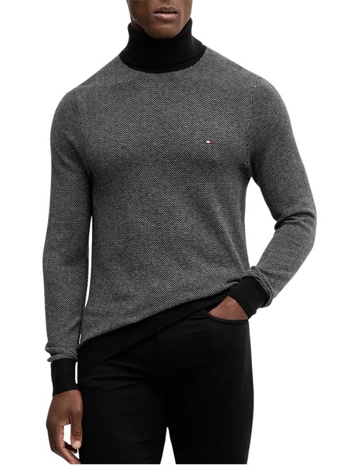 Maglia nera e grigia a collo alto misto cashmere Tommy Hilfiger | MW0MW404460IM